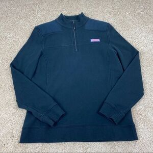 Vineyard Vines Black 1/4 Pullover Sweatshirt Women’s Sz Medium Whale Logo Preppy